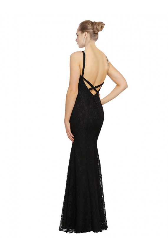 Site de Comprimento Chão Sem Mangas Renda Preto Bainha Vestidos de Madrinha