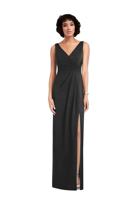 Site de Comprimento Chão Sem Mangas Spandex Preto Bainha Vestidos de Madrinha / Vestidos de Noite / Vestidos de Festa