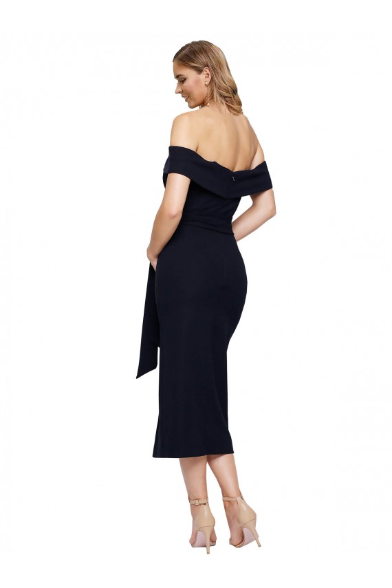 Site de Comprimento Midi Sem Mangas Crepe Esticado Preto Bainha Vestidos de Madrinha / Vestidos de Noite / Vestidos de Festa