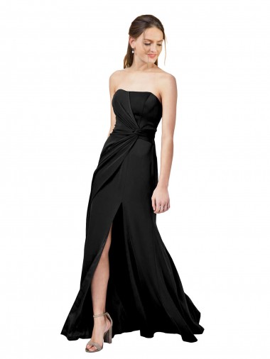 Site de Comprimento Chão Sem Mangas Crepe Esticado Preto Bainha Sem Mangas Sem alças Vestidos de Madrinha / Vestidos de Noite / Vestidos de Festa