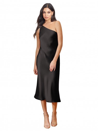 Site de Comprimento Midi Sem Mangas Cetim Elástico Preto Bainha Vestidos de Madrinha / Vestidos de Noite / Vestidos de Festa