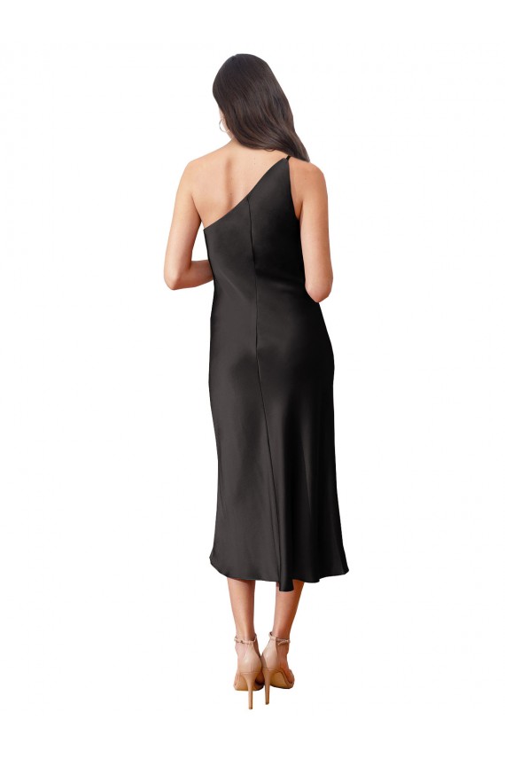 Site de Comprimento Midi Sem Mangas Cetim Elástico Preto Bainha Vestidos de Madrinha / Vestidos de Noite / Vestidos de Festa