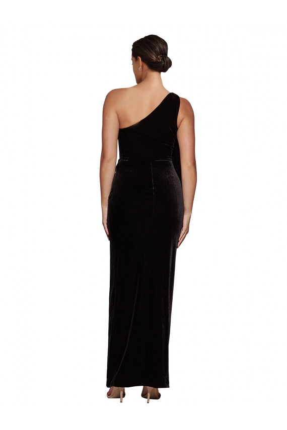 Site de Comprimento Chão Sem Mangas Veludo Elástico Preto Bainha Vestidos de Madrinha / Vestidos de Noite / Vestidos de Festa