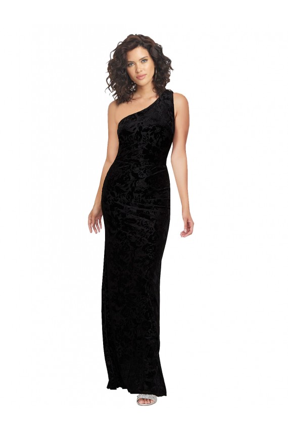 Site de Comprimento Chão Sem Mangas Veludo Floral & Veludo Elástico Preto Bainha Sem Mangas Vestidos de Madrinha