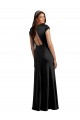 Site de Comprimento Chão Mangas Curtas Cetim Elástico Preto Linha A Mangas Curtas Vestidos de Madrinha / Vestidos de Noite / Vestidos de Festa