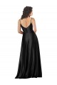 Site de Comprimento Chão Sem Mangas Cetim Sedoso Preto Linha A Sem Mangas Decote V Longo Lombar Vestidos de Madrinha / Vestidos de Noite / Vestidos de Festa