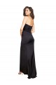 Site de Comprimento Chão Sem Mangas Cetim Sedoso Preto Linha A Sem Mangas Um Ombro Vestidos de Madrinha / Vestidos de Noite / Vestidos de Festa