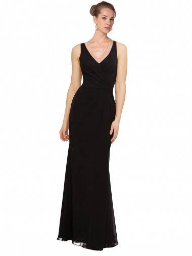 Site de Comprimento Chão Sem Mangas Chiffon Preto Bainha Vestidos de Festa