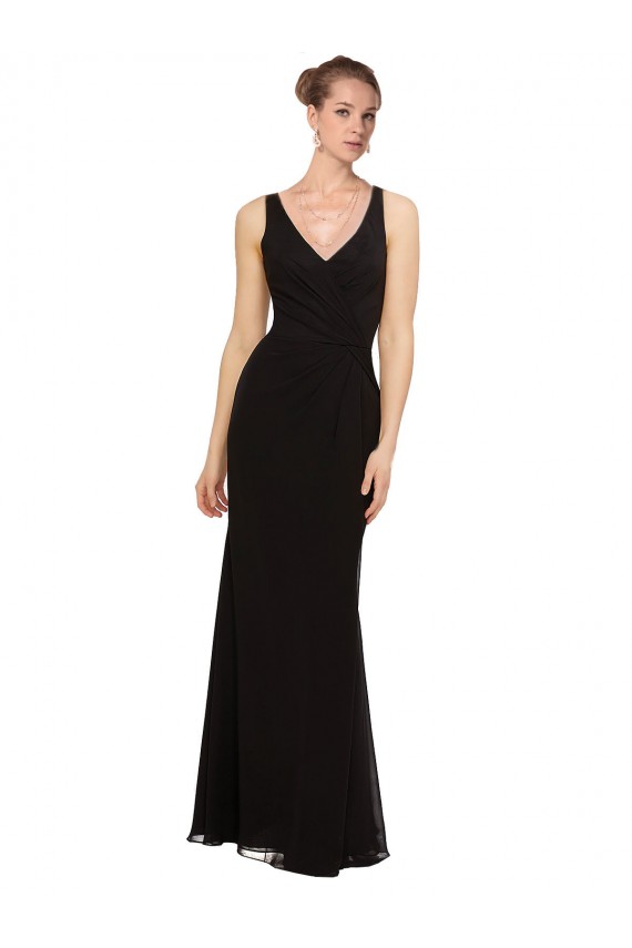 Site de Comprimento Chão Sem Mangas Chiffon Preto Bainha Vestidos de Festa
