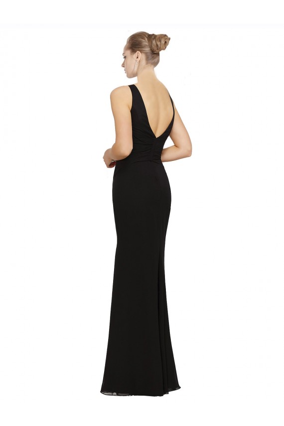 Site de Comprimento Chão Sem Mangas Chiffon Preto Bainha Vestidos de Festa