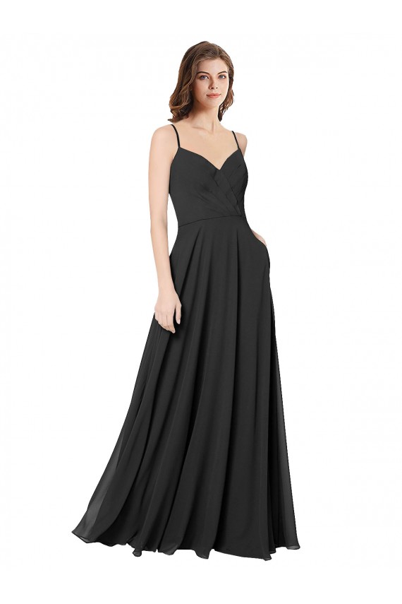 Site de Comprimento Chão Sem Mangas Chiffon Preto Linha A Sem Mangas Amor Vestidos de Madrinha