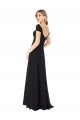 Site de Comprimento Chão Mangas Curtas Chiffon Preto Linha A Vestidos de Madrinha