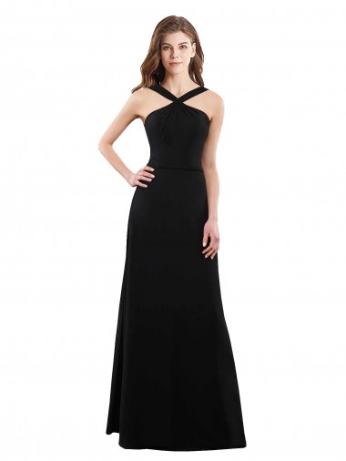 Site de Comprimento Chão Sem Mangas Chiffon Preto Linha A Sem Mangas Vestidos de Festa / Vestidos de Madrinha