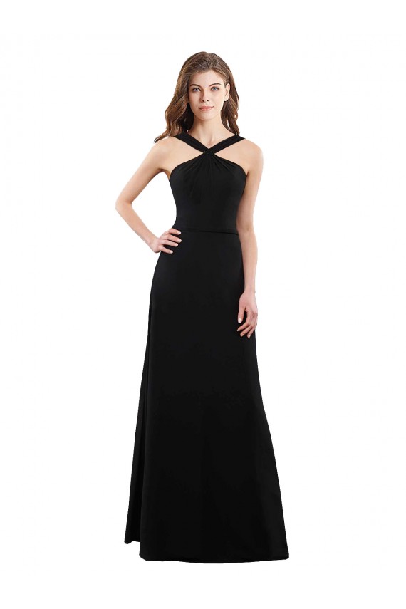 Site de Comprimento Chão Sem Mangas Chiffon Preto Linha A Sem Mangas Vestidos de Festa / Vestidos de Madrinha