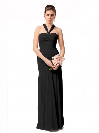 Site de Comprimento Chão Sem Mangas Chiffon Preto Sereia Sem Mangas Cabeçada Vestidos de Madrinha
