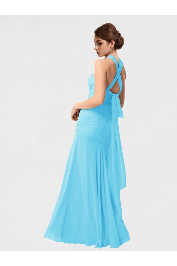 Site de Comprimento Chão Sem Mangas Chiffon Preto Sereia Sem Mangas Cabeçada Vestidos de Madrinha