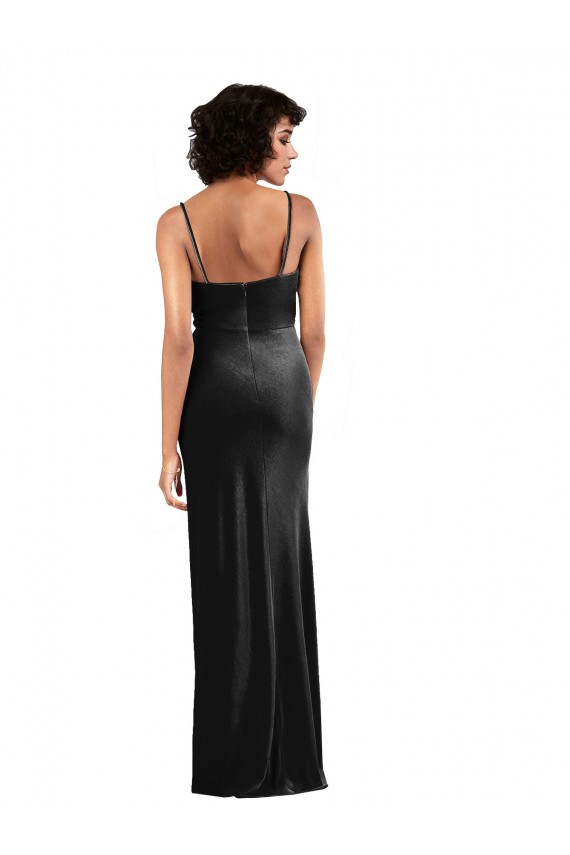 Site de Comprimento Chão Sem Mangas Veludo Elástico Preto Coluna Vestidos de Madrinha / Vestidos de Noite / Vestidos de Festa