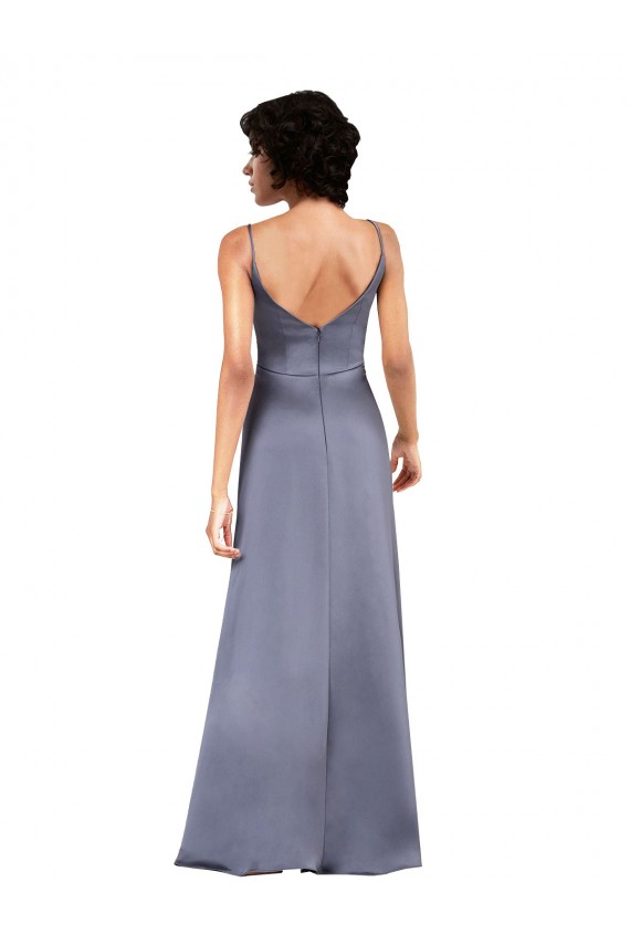 Site de Alto Baixo Sem Mangas Cetim Sedoso Preto Coluna Vestidos de Madrinha / Vestidos de Noite / Vestidos de Festa
