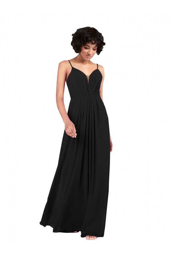 Site de Comprimento Chão Sem Mangas Chiffon Preto Coluna Vestidos de Madrinha / Vestidos de Noite