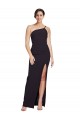 Site de Comprimento Chão Sem Mangas Crepe Esticado Preto Bainha Sem Mangas Um Ombro Vestidos de Madrinha / Vestidos de Noite / Vestidos de Festa