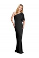 Site de Comprimento Chão Mangas Esvoaçantes Crepe Esticado Preto Bainha Vestidos de Madrinha / Vestidos de Noite / Vestidos de Festa
