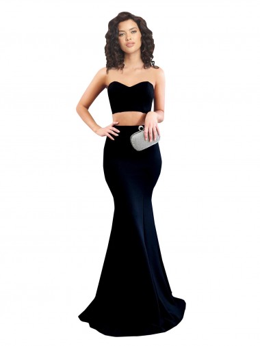 Site de Comprimento Chão Sem Mangas Crepe Esticado Preto Sereia Vestidos de Madrinha / Vestidos de Noite / Vestidos de Festa