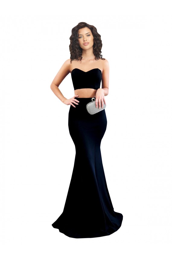 Site de Comprimento Chão Sem Mangas Crepe Esticado Preto Sereia Vestidos de Madrinha / Vestidos de Noite / Vestidos de Festa