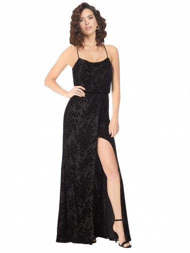 Site de Comprimento Chão Sem Mangas Veludo Floral & Veludo Elástico Preto Linha A Vestidos de Madrinha