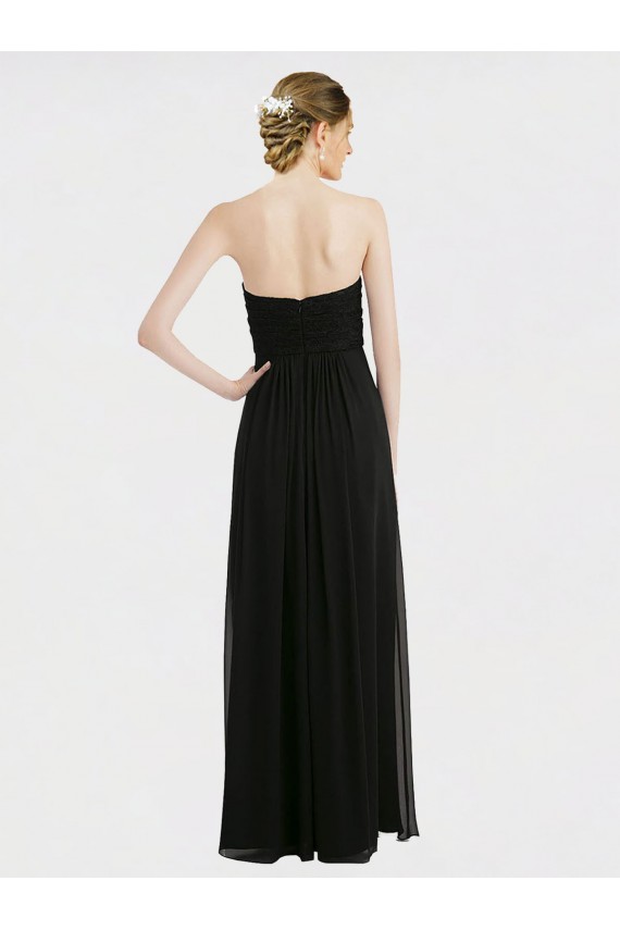 Site de Comprimento Chão Sem Mangas Chiffon & Renda Preto Linha A Vestidos de Madrinha