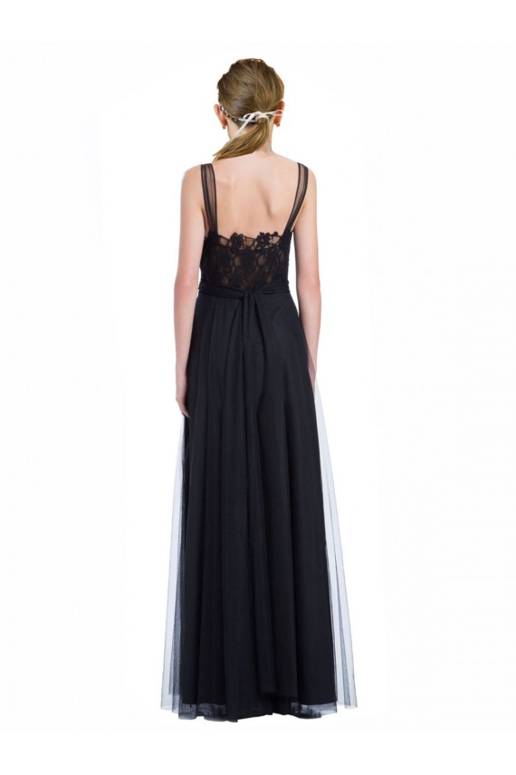 Site de Comprimento Chão Sem Mangas Tule & Renda Preto Linha A Vestidos de Madrinha