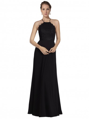 Site de Comprimento Chão Sem Mangas Chiffon & Renda Preto Linha A Sem Mangas Vestidos de Madrinha