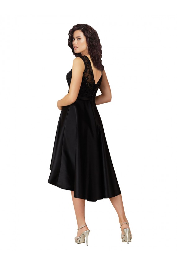Site de Alto Baixo Sem Mangas Cetim & Renda Preto Linha A Vestidos de Madrinha / Vestidos de Cocktail / Vestidos de Homecoming