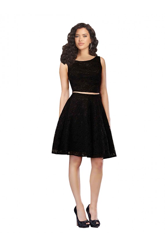 Site de Comprimento Joelho Sem Mangas Renda Preto Linha A Sem Mangas Vestidos de Madrinha / Vestidos de Cocktail / Vestidos de Homecoming