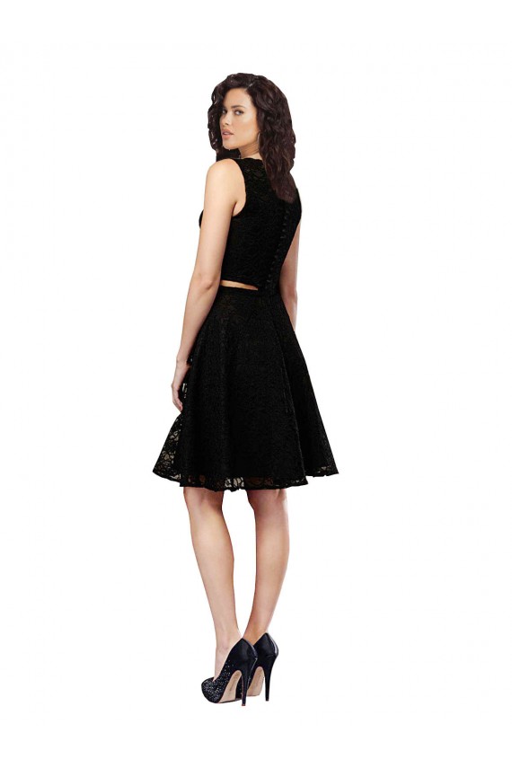 Site de Comprimento Joelho Sem Mangas Renda Preto Linha A Sem Mangas Vestidos de Madrinha / Vestidos de Cocktail / Vestidos de Homecoming