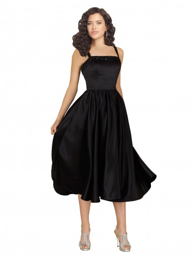 Site de Comprimento Joelho Sem Mangas Cetim Preto Linha A Vestidos de Madrinha / Vestidos de Festa / Vestidos de Cocktail / Vestidos de Homecoming