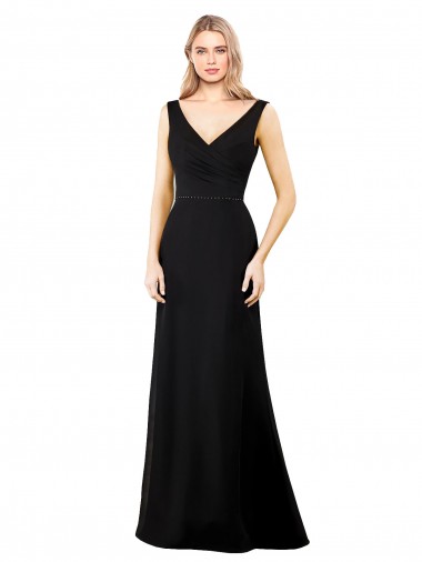 Site de Comprimento Chão Sem Mangas Chiffon Preto Linha A Vestidos de Madrinha / Vestidos de Festa