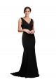 Site de Comboio Varredela Sem Mangas Cetim Sedoso Preto Linha A Vestidos de Madrinha / Vestidos de Noite / Vestidos de Festa