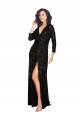 Site de Comprimento Chão Mangas Compridas Lantejoulas Preto Linha A Vestidos de Madrinha / Vestidos de Noite / Vestidos de Festa