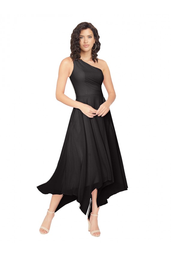 Site de Alto Baixo Sem Mangas Chiffon Preto Linha A Vestidos de Madrinha / Vestidos de Cocktail / Vestidos de Homecoming