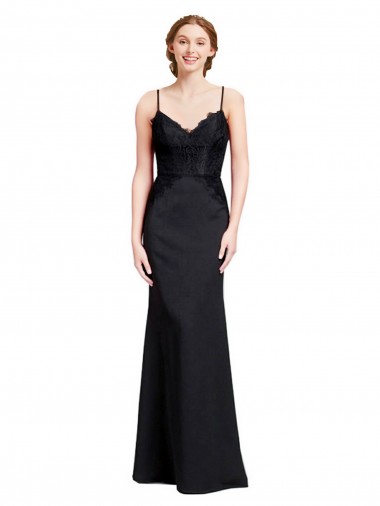 Site de Comprimento Chão Sem Mangas Crepe Esticado Preto Sereia Vestidos de Madrinha / Vestidos de Festa
