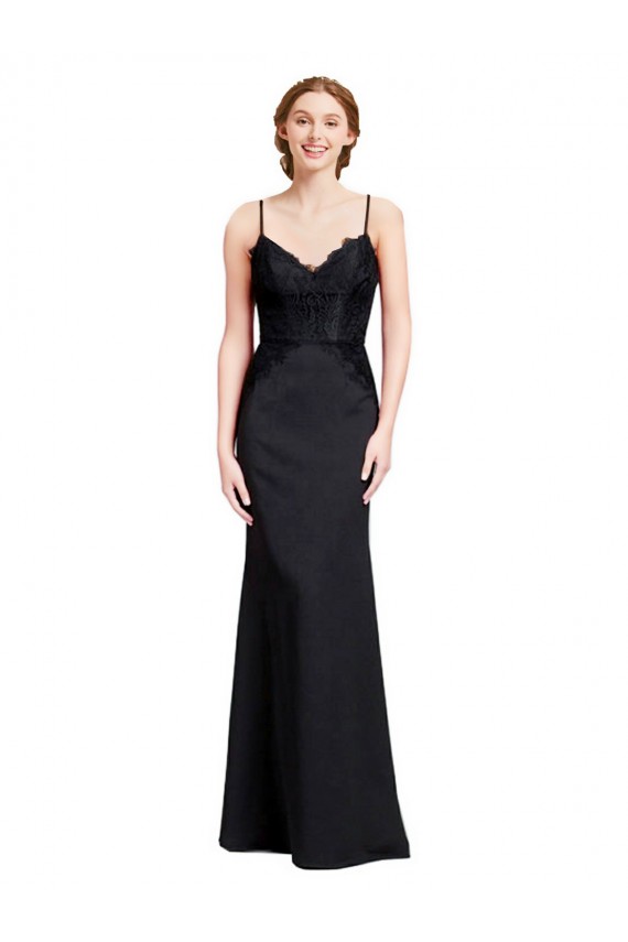 Site de Comprimento Chão Sem Mangas Crepe Esticado Preto Sereia Vestidos de Madrinha / Vestidos de Festa