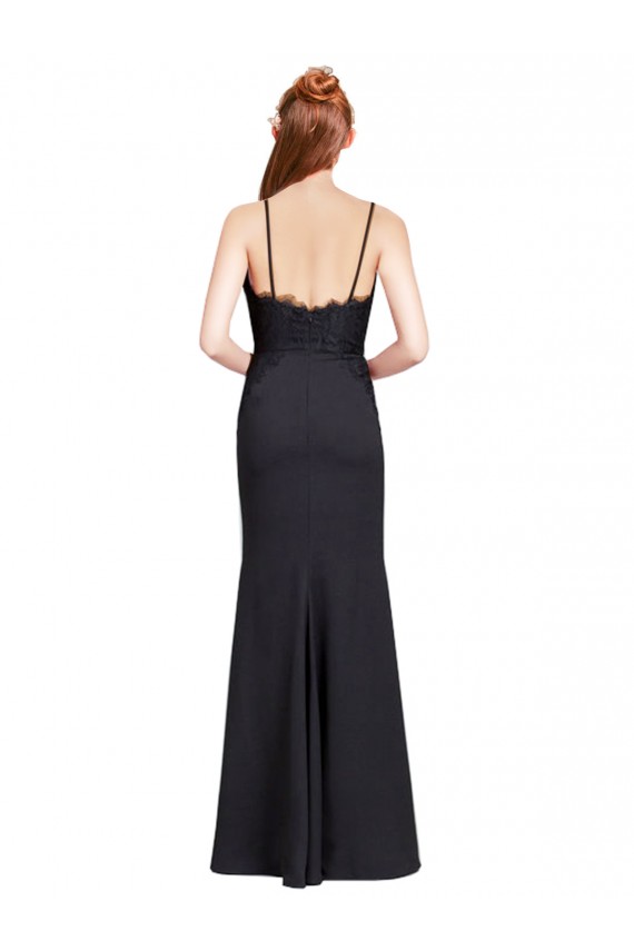 Site de Comprimento Chão Sem Mangas Crepe Esticado Preto Sereia Vestidos de Madrinha / Vestidos de Festa