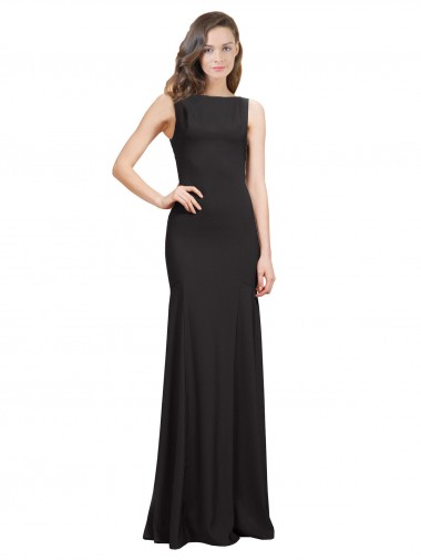 Site de Comprimento Chão Sem Mangas Crepe Esticado Preto Sereia Sem Mangas Vestidos de Madrinha / Vestidos de Festa