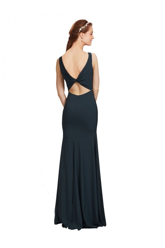 Site de Comprimento Chão Sem Mangas Crepe Esticado Preto Sereia Sem Mangas Vestidos de Madrinha / Vestidos de Festa