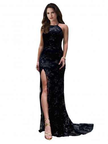 Site de Comprimento Chão Sem Mangas Renda Preto Sereia Vestidos de Madrinha / Vestidos de Noite / Vestidos de Festa