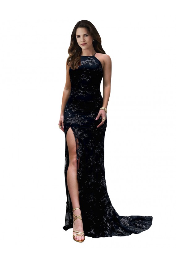 Site de Comprimento Chão Sem Mangas Renda Preto Sereia Vestidos de Madrinha / Vestidos de Noite / Vestidos de Festa