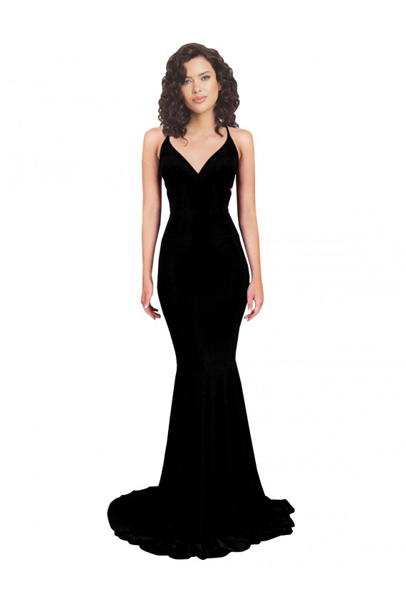 Site de Comprimento Chão Sem Mangas Spandex Preto Sereia Vestidos de Madrinha / Vestidos de Noite / Vestidos de Festa