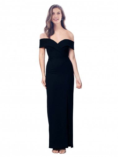 Site de Comprimento Chão Sem Mangas Crepe Esticado Preto Sereia Sem Mangas Fora do Ombro Vestidos de Madrinha / Vestidos de Noite / Vestidos de Festa