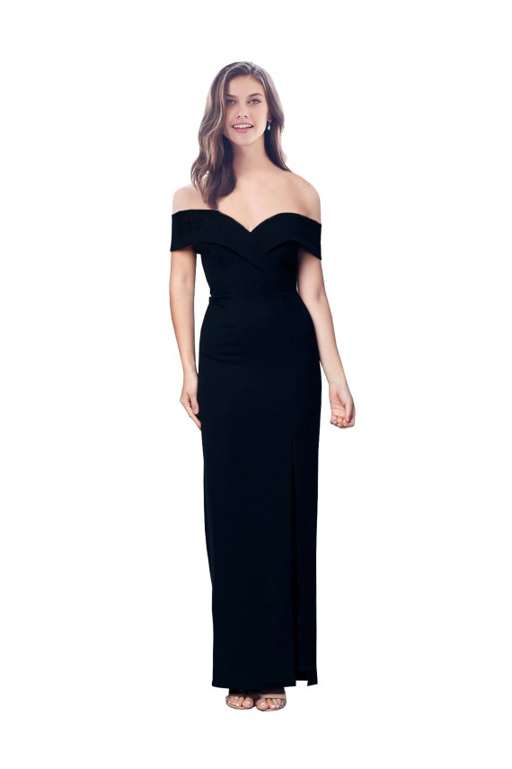 Site de Comprimento Chão Sem Mangas Crepe Esticado Preto Sereia Sem Mangas Fora do Ombro Vestidos de Madrinha / Vestidos de Noite / Vestidos de Festa