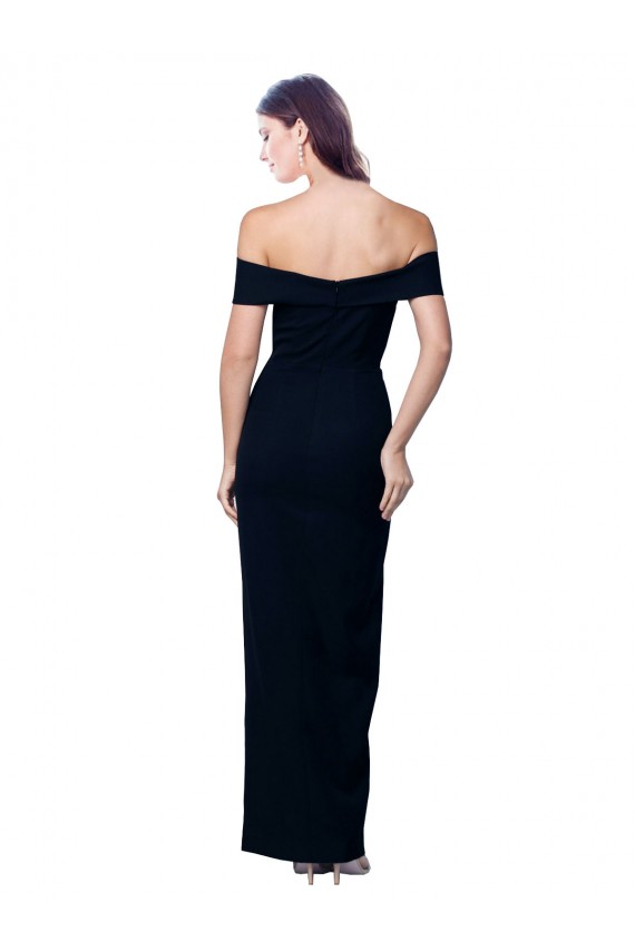 Site de Comprimento Chão Sem Mangas Crepe Esticado Preto Sereia Sem Mangas Fora do Ombro Vestidos de Madrinha / Vestidos de Noite / Vestidos de Festa